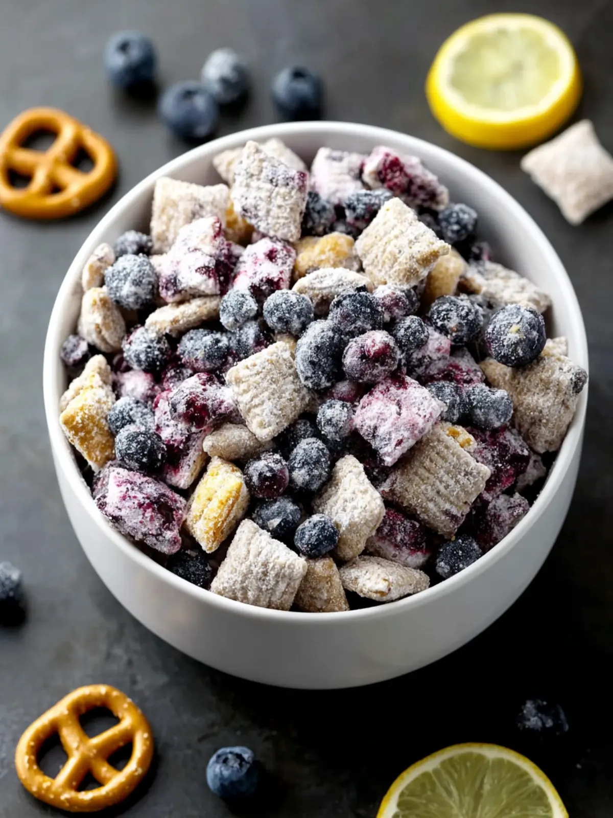 Unique Blueberry Lemon Cheesecake Puppy Chow Treat First Image