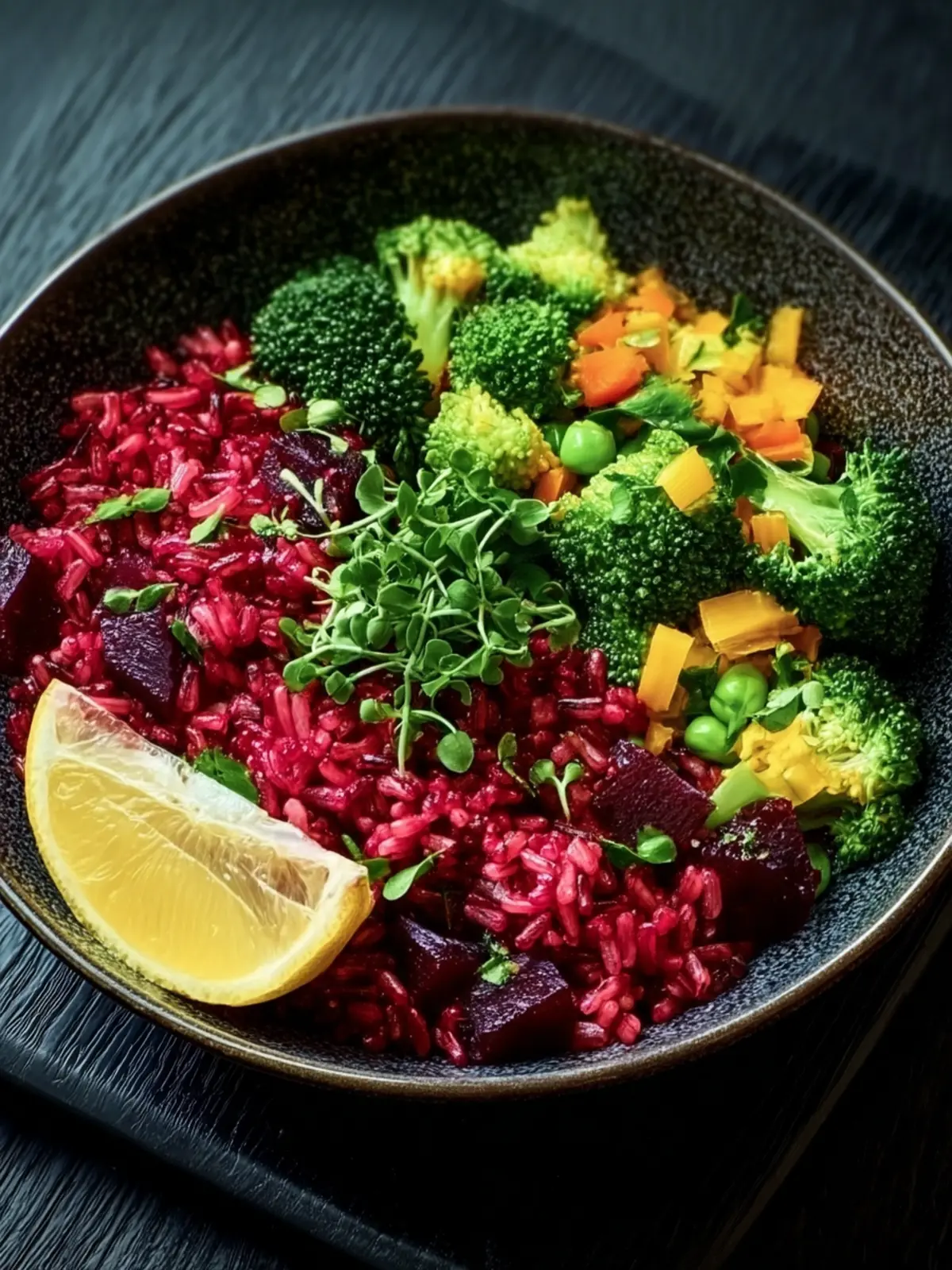Delicious Beet & Broccoli Rice Bowl with Lemon Dressing First Image